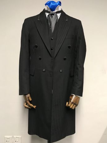 Black Self Stripe Frockcoat Three Piece Suit - Chest 38
